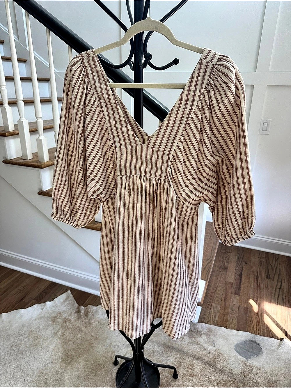 EVERY Striped Mini Dress in Brown & Cream Size Small Like New